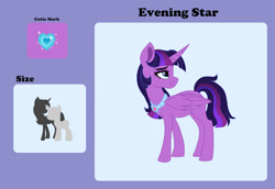 Size: 1078x741 | Tagged: safe, artist:saphi-boo, character:twilight sparkle, character:twilight sparkle (alicorn), oc, oc:evening star, parent:tempest shadow, parent:twilight sparkle, parents:tempestlight, species:alicorn, species:pony, alicorn oc, magical lesbian spawn, next generation, not twilight sparkle, offspring, reference sheet