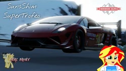 Size: 480x270 | Tagged: safe, artist:forzaveteranenigma, character:sunset shimmer, my little pony:equestria girls, bernese alps, car, driving, forza motorsport 7, lamborghini, lamborghini gallardo, lamborghini gallardo supertrofeo, photo, racing, switzerland, watermark