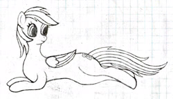 Size: 1419x814 | Tagged: safe, alternate version, artist:mfg637, character:rainbow dash, species:pony, female, graph paper, lined paper, lying down, simple background, solo, traditional art