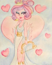 Size: 1080x1350 | Tagged: safe, artist:purfectprincessgirl, character:princess cadance, my little pony:equestria girls, female, one eye closed, solo, traditional art, watercolor painting, wings, wink