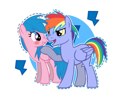 Size: 1200x944 | Tagged: safe, artist:sapphireartemis, character:firefly, character:rainbow blaze, species:pony, ship:fireblaze, g1, blushing, boop, female, g1 to g4, generation leap, male, noseboop, scrunchy face, shipping, straight