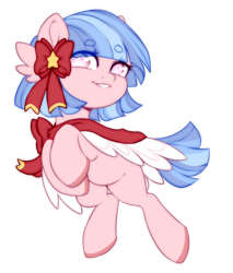 Size: 700x820 | Tagged: safe, artist:cabbage-arts, oc, oc:regal ribbon, species:pony, beanbrows, bow, cute, eye clipping through hair, eyebrows, female, mare, no pupils, ocbetes, original species, solo