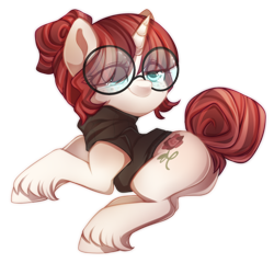 Size: 800x769 | Tagged: safe, artist:cabbage-arts, oc, oc:swirl delight, species:pony, species:unicorn, clothing, colored pupils, eye clipping through hair, glasses, simple background, sleeveless sweater, sleeveless turtleneck, solo, transparent background, unshorn fetlocks