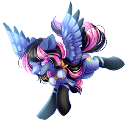 Size: 900x860 | Tagged: safe, artist:cabbage-arts, oc, oc only, oc:alpha jet, species:pegasus, species:pony, colored pupils, colored wings, colored wingtips, female, flying, goggles, looking at you, mare, simple background, socks (coat marking), solo, spread wings, transparent background, wings