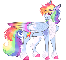 Size: 842x768 | Tagged: safe, artist:wanderingpegasus, character:rainbow dash, species:pegasus, species:pony, alternate design, colored hooves, colored wings, female, mare, simple background, smiling, solo, unshorn fetlocks, white background