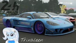 Size: 480x270 | Tagged: safe, artist:forzaveteranenigma, character:trixie, species:pony, fanfic:equestria motorsports, my little pony:equestria girls, 24h le mans, bmw, bmw m8, bmw m8 gte, car, driving, europe, forza motorsport 7, france, photo, racing, saleen, saleen s7, watermark