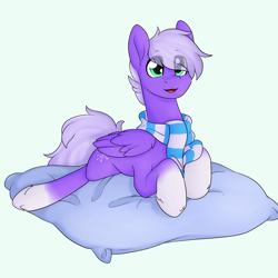 Size: 2000x2000 | Tagged: safe, artist:littledreamycat, oc, oc only, oc:infi, species:pegasus, species:pony, clothing, cute, fullshade, pillow, scarf, solo, ych result