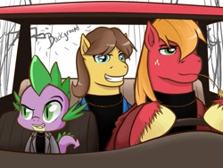 Size: 723x543 | Tagged: safe, artist:redhotkick, character:big mcintosh, character:caramel, character:spike, species:earth pony, species:pony, ask big red macintosh, caramel is awesome, male, night at the roxbury, stallion, what is love