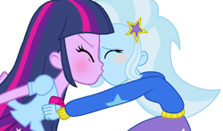Size: 1076x634 | Tagged: safe, artist:kog, edit, character:trixie, character:twilight sparkle, ship:twixie, my little pony:equestria girls, accidental kiss, female, kissing, lesbian, shipping