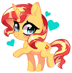 Size: 1455x1463 | Tagged: safe, artist:techycutie, character:sunset shimmer, species:pony, species:unicorn, my little pony:equestria girls, blushing, chibi, cute, cutie mark, female, heart, looking at you, shimmerbetes, solo, sparkles