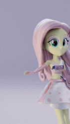 Size: 608x1080 | Tagged: dead source, safe, artist:efk-san, character:fluttershy, my little pony:equestria girls, 3d, :d, animated, anime, armpits, belly button, blowing a kiss, clothing, cursed, cursed image, cute, dab, dancing, evening gloves, eyeshadow, female, fingerless gloves, gloves, gradient background, gray background, hit or miss, lidded eyes, long gloves, looking at you, makeup, meme, midriff, open mouth, simple background, singing, smiling, solo, sound, tank top, tik tok, webm