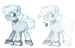 Size: 3389x2153 | Tagged: safe, artist:jxst-alexa, oc, oc only, unnamed oc, species:earth pony, species:pony, chains, ear fluff, frown, ghost, male, shackles, simple background, solo, stallion, transparent background, white outline