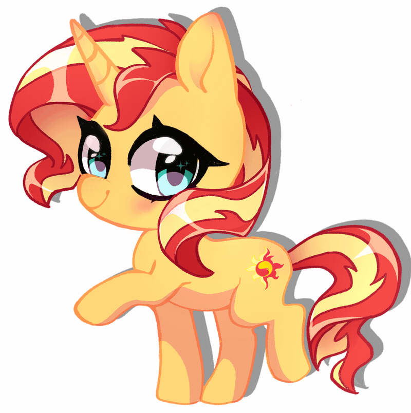 Size: 800x804 | Tagged: safe, artist:techycutie, character:sunset shimmer, species:pony, species:unicorn, animated, blushing, chibi, cute, female, gif, heart, looking at you, shimmerbetes, simple background, smiling, solo, squishy, white background