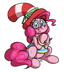 Size: 1500x1687 | Tagged: safe, artist:alittleofsomething, character:pinkie pie, species:pony, blushing, clothing, dr. seuss, female, hat, shutter shades, simple background, solo, the cat in the hat, transparent background
