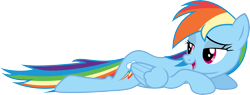 Size: 7901x3000 | Tagged: safe, artist:xpesifeindx, character:rainbow dash, species:pegasus, species:pony, episode:spike at your service, g4, my little pony: friendship is magic, bedroom eyes, female, hooves, lying down, mare, open mouth, show accurate, simple background, solo, transparent background, vector, wings