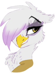 Size: 361x480 | Tagged: safe, artist:saphi-boo, edit, character:gilda, species:griffon, bust, cropped, eyebrows, eyebrows visible through hair, female, hair over one eye, portrait, raised eyebrow, simple background, smiling, solo, transparent background
