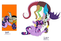 Size: 3000x2000 | Tagged: safe, artist:saphi-boo, character:discord, character:twilight sparkle, character:twilight sparkle (alicorn), parent:discord, parent:twilight sparkle, parents:discolight, species:alicorn, species:draconequus, species:pony, ship:discolight, blushing, curved horn, egg, eye clipping through hair, eyes closed, female, floppy ears, flying, grin, horn, hybrid, interspecies offspring, male, mare, offspring, redraw, shipping, simple background, smiling, straight, transparent background, twilight is not amused, unamused