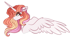 Size: 678x382 | Tagged: safe, artist:saphi-boo, oc, oc only, oc:scarlet, parent:princess celestia, parent:rainbow dash, parents:dashlestia, species:alicorn, species:pony, alicorn oc, bust, eyebrows, eyebrows visible through hair, female, floppy ears, long horn, magical lesbian spawn, mare, next generation, offspring, serious, serious face, simple background, solo, spread wings, transparent background, wings
