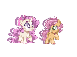 Size: 2080x1552 | Tagged: safe, artist:jxst-alexa, oc, oc only, parent:scootaloo, parent:sweetie belle, parents:scootabelle, species:pegasus, species:pony, species:unicorn, bow, female, filly, hair bow, magical lesbian spawn, offspring, simple background, transparent background