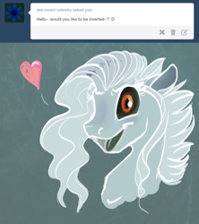 Size: 1280x1440 | Tagged: safe, artist:casynuf, oc, oc only, oc:casy, oc:casy nuf, species:pegasus, species:pony, ask, ask casy, bust, female, ghost, heart, inverted, inverted colors, pegasus oc, solo, tumblr, tumblr:ask casy, tumblr:the sun has inverted, undead