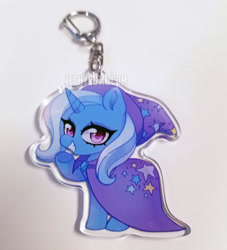 Size: 720x792 | Tagged: safe, artist:techycutie, character:trixie, species:pony, species:unicorn, cape, chibi, clothing, cute, female, grin, hat, irl, mare, photo, smiling, solo, trixie's cape, trixie's hat