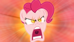Size: 1600x900 | Tagged: safe, artist:imageconstructor, artist:sailortrekkie92, character:pinkie pie, species:earth pony, species:pony, episode:the last roundup, g4, my little pony: friendship is magic, angry, female, fire, mare, open mouth, pinkie promise, rage, red background, simple background, solo, uvula, wallpaper, yelling