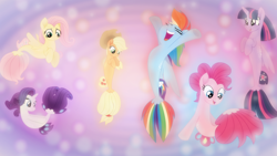 Size: 1600x900 | Tagged: safe, artist:drakizora, artist:sailortrekkie92, character:applejack, character:fluttershy, character:pinkie pie, character:rainbow dash, character:rarity, character:twilight sparkle, character:twilight sparkle (alicorn), species:alicorn, species:pony, species:seapony (g4), my little pony: the movie (2017), female, fin wings, hooves up, mane six, sea ponies, seaponified, seapony applejack, seapony fluttershy, seapony pinkie pie, seapony rainbow dash, seapony rarity, seapony twilight, species swap, wallpaper, wings