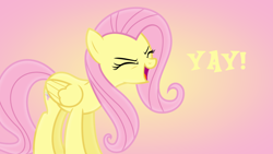 Size: 1600x900 | Tagged: safe, artist:sailortrekkie92, character:fluttershy, species:pegasus, species:pony, cute, eyes closed, female, flutteryay, mare, pink background, shyabetes, simple background, solo, wallpaper, wings, yay