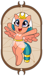 Size: 1138x2000 | Tagged: safe, artist:doctor-g, character:somnambula, species:pegasus, species:pony, g4, belly button, clothing, cute, female, mare, raised arms, smiling, solo, somnambetes