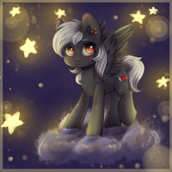 Size: 700x700 | Tagged: safe, artist:zefirka, oc, oc only, oc:luriel maelstrom, species:pegasus, species:pony, chest fluff, cloud, cute, looking at you, male, night, night sky, piercing, sky, solo, spread wings, stars, wings