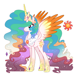 Size: 1946x1937 | Tagged: safe, artist:sweet-psycho-uwu, character:princess celestia, species:pony, alternate design, alternate hair color, colored wings, female, mare, multicolored wings, simple background, solo, transparent background