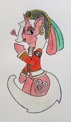 Size: 1119x1932 | Tagged: safe, artist:dice-warwick, oc, oc only, oc:red steel, species:pony, species:unicorn, fallout equestria, bedroom eyes, bicorne, clothing, ear piercing, fallout equestria: dance of the orthrus, fanfic art, hat, heart, one eye closed, piercing, pirate, red coat, solo, tongue out, tongue piercing, traditional art, wink