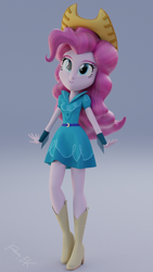 Size: 1080x1920 | Tagged: safe, artist:efk-san, character:pinkie pie, episode:five to nine, equestria girls:dance magic, equestria girls:friendship games, g4, my little pony: equestria girls, my little pony:equestria girls, spoiler:eqg specials, 3d, beautiful, blender, boots, clothing, cowboy boots, cowboy hat, cowgirl, cowgirl outfit, cute, diapinkes, dress, female, hat, high heel boots, shoes, smiling, solo, woman