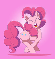 Size: 1550x1645 | Tagged: safe, artist:feralroku, character:pinkie pie, species:earth pony, species:pony, eyes closed, female, happy, movie accurate, open mouth, pronking, simple background, smiling, solo