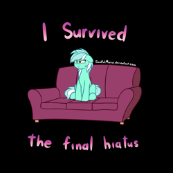 Size: 1200x1200 | Tagged: safe, artist:soulfulmirror, character:lyra heartstrings, species:pony, bittersweet, black background, couch, end of ponies, female, hiatus, simple background, solo, teary eyes