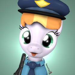 Size: 1080x1080 | Tagged: safe, artist:spinostud, character:copper top, species:pony, 3d, baton, blep, clothing, female, hat, looking at you, mare, police, police officer, police pony, police uniform, silly, solo, source filmmaker, tongue out