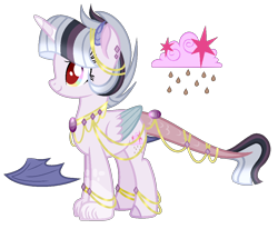Size: 1044x860 | Tagged: safe, artist:sweet-psycho-uwu, oc, oc only, oc:starry rain, parent:discord, parent:twilight sparkle, parents:discolight, female, hybrid, interspecies offspring, offspring, simple background, solo, transparent background