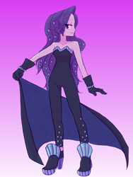 Size: 1500x2000 | Tagged: safe, artist:haibaratomoe, character:rarity, episode:the other side, g4, my little pony: equestria girls, my little pony:equestria girls, bare shoulders, bodysuit, cape, clothing, female, sleeveless, solo, strapless