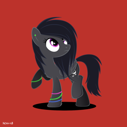 Size: 1080x1080 | Tagged: safe, artist:noah-x3, oc, oc:diamond willow, species:pegasus, species:pony, emo, female, glowstick, goth, mare, punk, raised hoof, red background, simple background, solo, wings