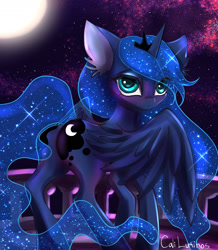 Size: 2048x2344 | Tagged: safe, artist:cali luminos, character:princess luna, species:alicorn, species:pony, both cutie marks, cute, ethereal mane, full moon, galaxy mane, lunabetes, moon