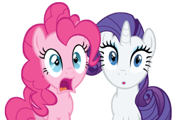 Size: 4800x3250 | Tagged: safe, artist:mrlolcats17, character:pinkie pie, character:rarity, species:earth pony, species:pony, species:unicorn, episode:putting your hoof down, g4, my little pony: friendship is magic, female, horn, mare, open mouth, shocked, simple background, surprised, transparent background
