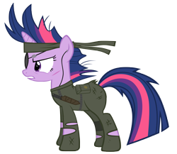 Size: 6000x5200 | Tagged: safe, artist:mrlolcats17, character:twilight sparkle, species:pony, species:unicorn, absurd resolution, clothing, female, future twilight, gritted teeth, hooves, horn, knife, konami, mare, metal gear, metal gear solid 3, naked snake, simple background, snake eater, solo, transparent background