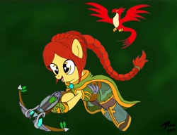 Size: 9900x7600 | Tagged: safe, artist:brekrofmadness, species:bird, species:earth pony, species:pony, cassie (paladins), crossbow, female, mare, paladins: champions of the realm, ponified, solo