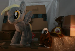 Size: 3152x2140 | Tagged: safe, artist:bastler, derpibooru original, character:derpy hooves, species:pegasus, species:pony, cap, clothing, female, hat, irl, mail, mailbag, mailmare, mare, package, photo, plushie, solo, uniform