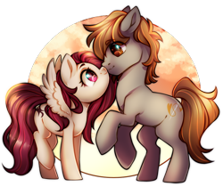 Size: 750x630 | Tagged: safe, artist:cabbage-arts, oc, oc:crimm harmony, oc:stitched laces, species:earth pony, species:pegasus, species:pony, boop, crimmaces, duo, full moon, moon, noseboop, rearing, simple background, transparent background
