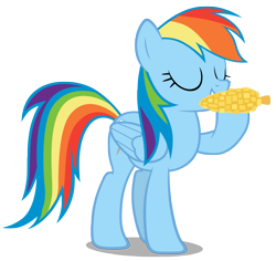 Size: 4500x4250 | Tagged: safe, artist:mrlolcats17, character:rainbow dash, species:pegasus, species:pony, absurd resolution, chewing, corn, eating, eyes closed, female, food, hoof hold, hooves, mare, simple background, solo, transparent background, vector, wings