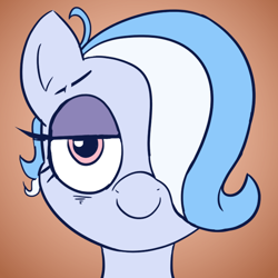 Size: 800x800 | Tagged: safe, artist:comfyplum, oc, oc:sleepy treat, species:earth pony, species:pony, bust, female, front view, gradient background, hair over one eye, icon, lidded eyes, mare, portrait, smiling, solo