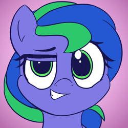 Size: 800x800 | Tagged: safe, artist:comfyplum, oc, oc:felicity stars, species:pony, dreamworks face, female, gradient background, icon, smiling, solo