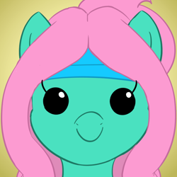 Size: 800x800 | Tagged: safe, artist:comfyplum, oc, oc:💚, species:earth pony, species:pony, female, headband, icon, looking at you, mare, pink hair, smiling, solo