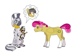 Size: 3508x2480 | Tagged: safe, artist:jackiebloom, character:daring do, character:zecora, oc, oc:kinyume, parent:daring do, parent:zecora, parents:daringcora, species:pegasus, species:pony, species:zebra, species:zony, ship:daringcora, alternate hair color, dyed mane, female, filly, hybrid, interspecies, interspecies offspring, lesbian, magical lesbian spawn, mare, offspring, pink mane, quadrupedal, shipping, simple background, story included, transparent background